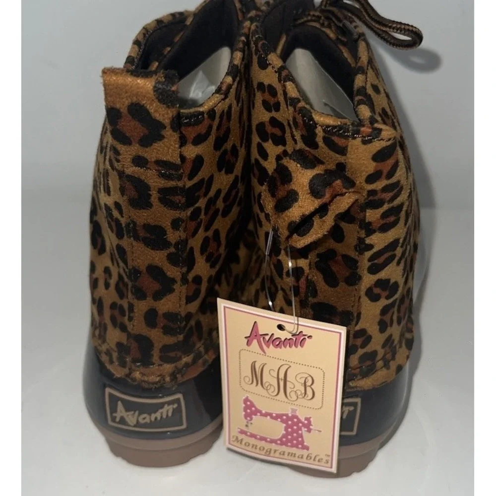 (b14/8) Avanti ZELDA-LEO Lace Up Rain Boots Mid Calf Duck Boots Leopard  Size8